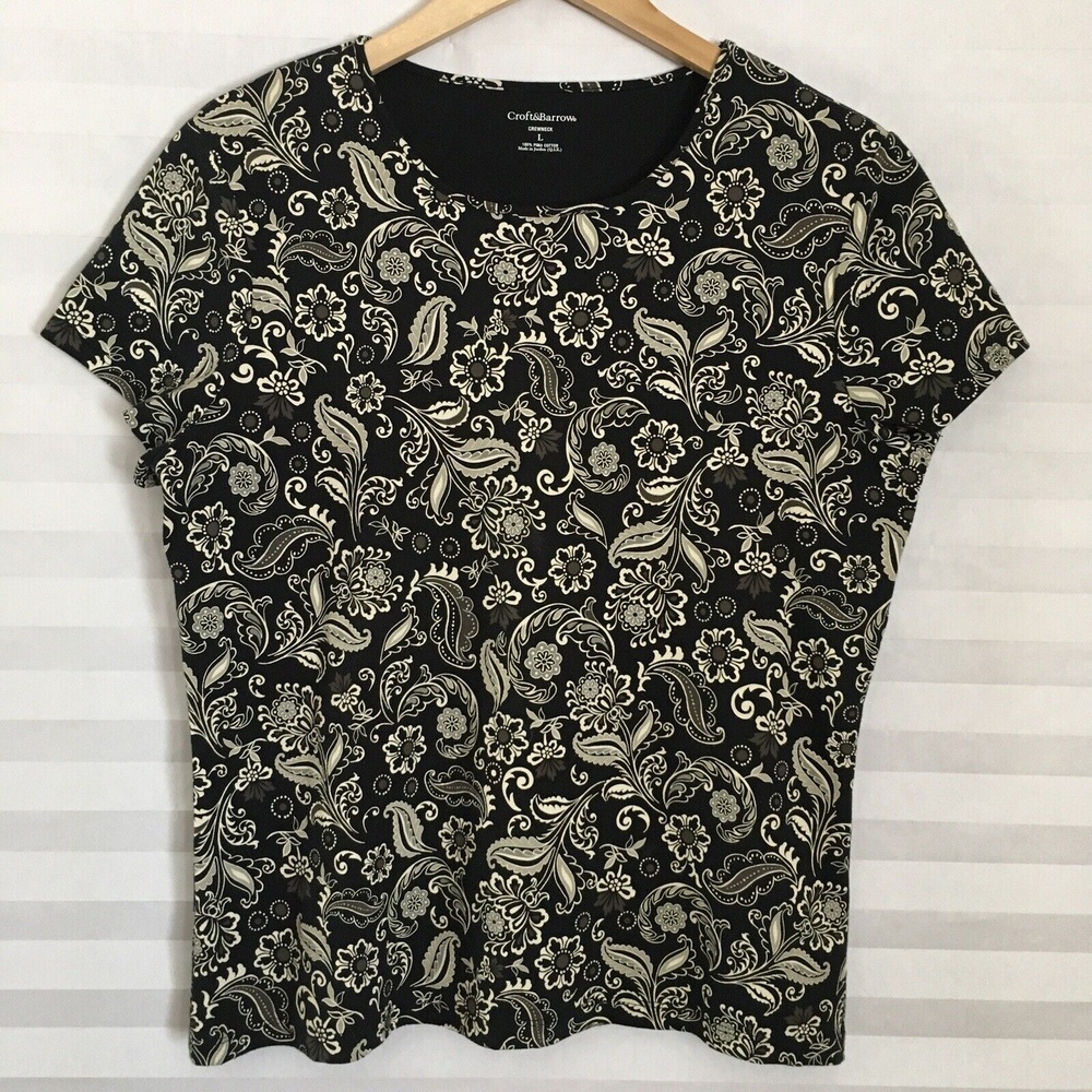 Croft‎ & Barrow Crewneck Women’s Short Sleeve Top Blouse Size L Pima Cotton